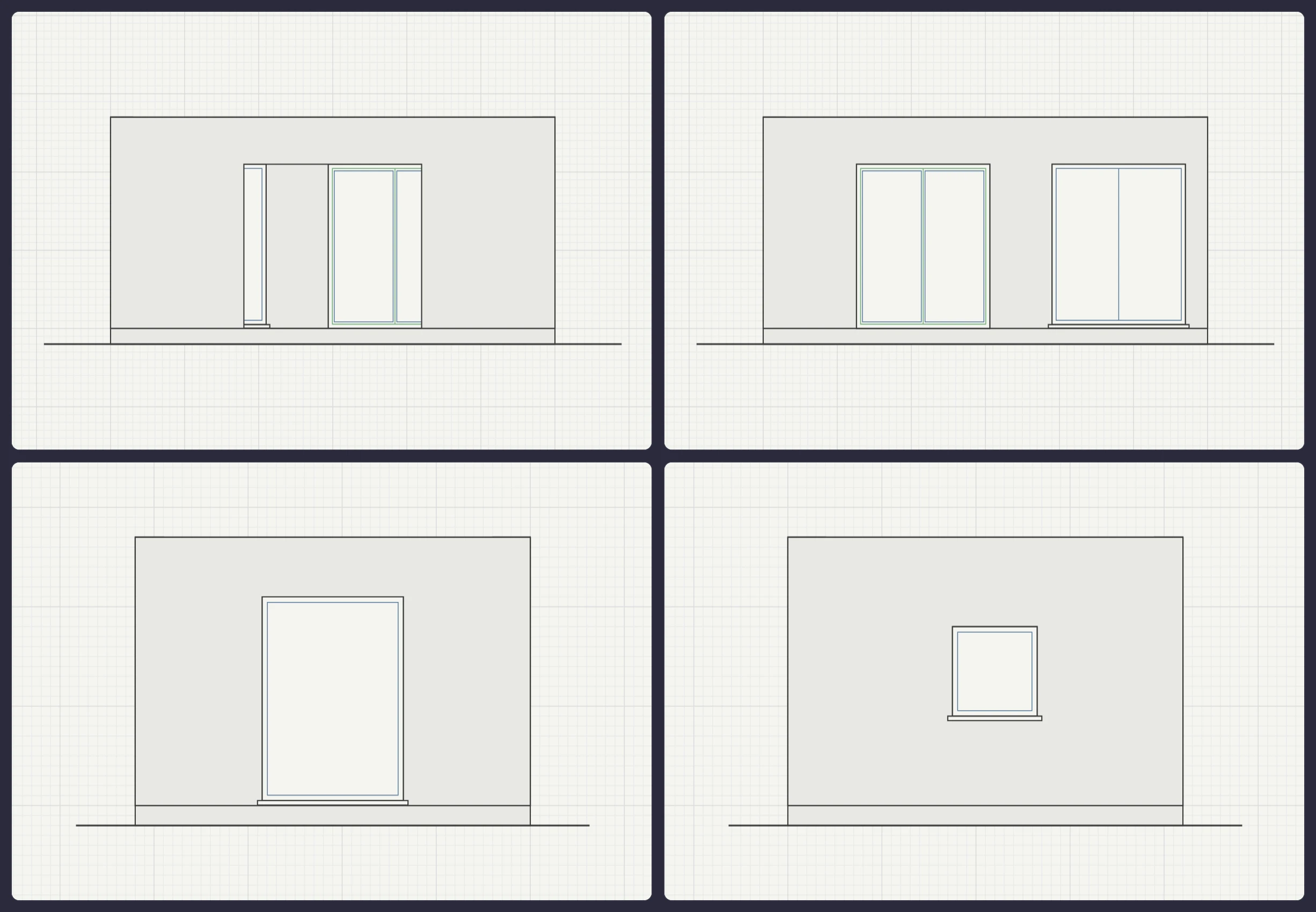The four automatically generated elevations of the Single-Storey Rear Extension — north, east, south and west façades with their window and door openings